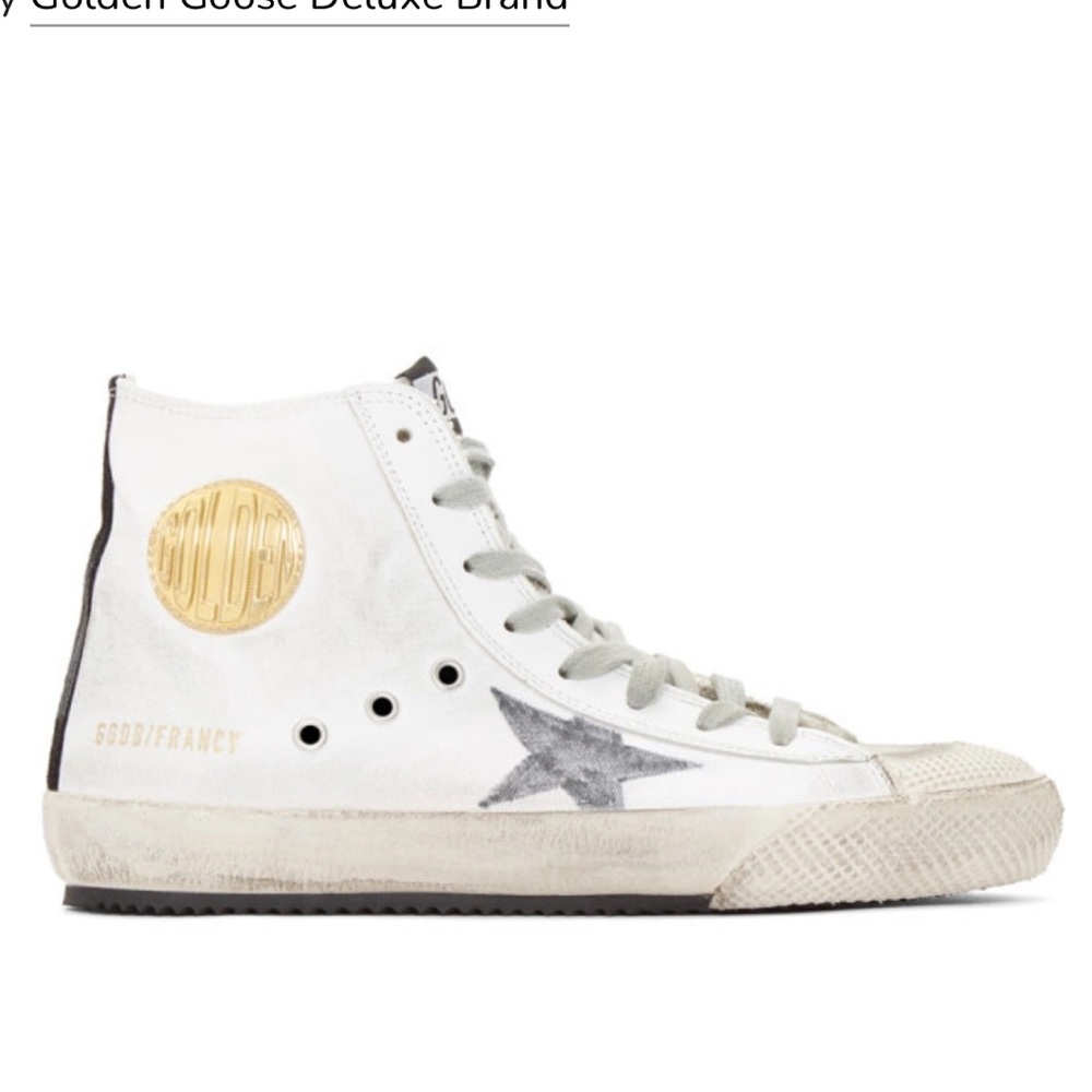 Golden Goose White and Grey Canvas Francy Sneakers